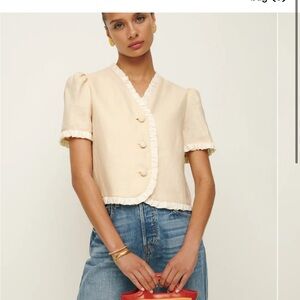 Reformation Bess Linen Top Ivory - Size S